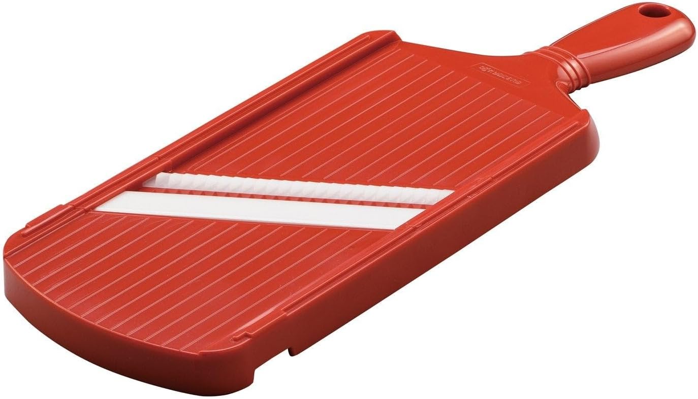 Kyocera Advanced Ceramic Adjustable Mandoline Vegetable Slicer w/ Handguard-Red 11" x 4" | KYOCERA Adjustable Mandoline Slicer: Ultra-Sharp Ceramic Blade with 4 Thickness Settings for Precision Vegetable Slicing