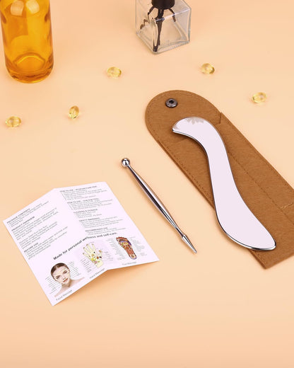 2 in 1 Acupressure Pen and Scraper Set, Stainless Steel Muscle Scraper Tool, Body Gua sha Tool for Physical Therapy, Deep Tissue Massage, Myofascial Release Tool