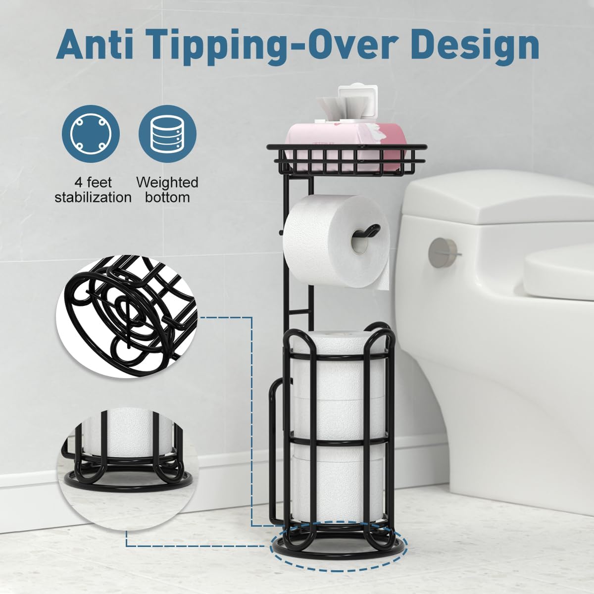 Toilet Paper Holder Stand Tissue Paper Roll Dispenser with Shelf for Bathroom Storage Holds Reserve Mega Rolls-Bronze