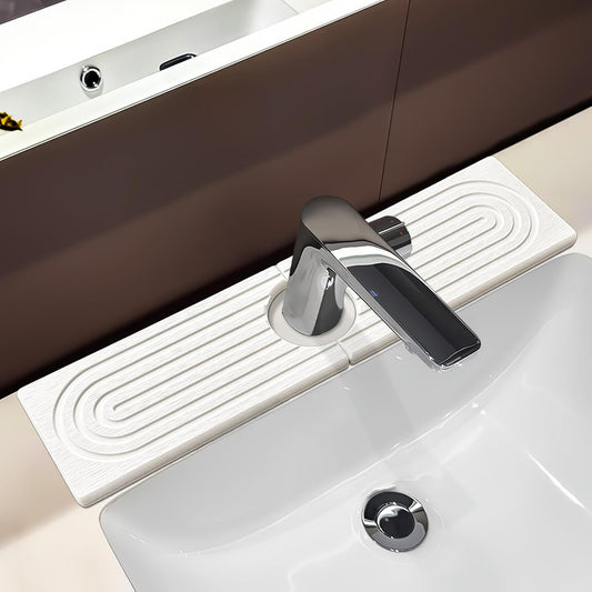 Stone Faucet Mat For Kitchen Sink, 23.6" Diatomite Quick Drying Stone Mat For Kitchen Sink, Sink Splash Guard, Super Absorbent, Sink Stone Quick Dry Around Faucet For Bathroom Counter (White)