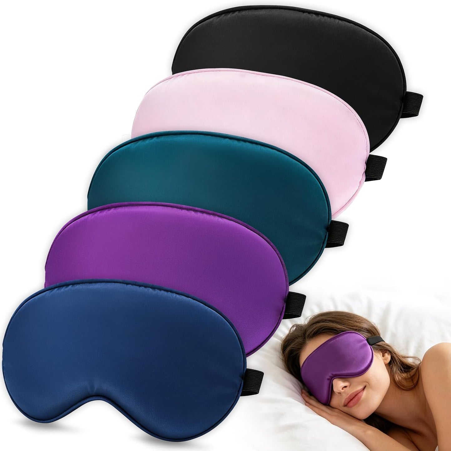 5 Pack Silk Sleep Mask, 5-Color Eye Masks for Sleep with Adjustable Strap, 100% Blackout Blindfold Super Soft Eye Cover for Travel Nap Airplane Home Sleeping, Suitable for Women & Men
