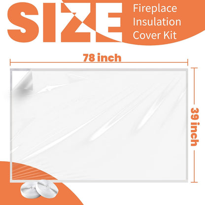 GCGOODS Fireplace Insulation Cover Kit to Prevent Heat Loss, Draft Stopper With Hook & Loop Tape, Adjustable Easy Cut to Fit, Transparent Screen, 39" x 78"