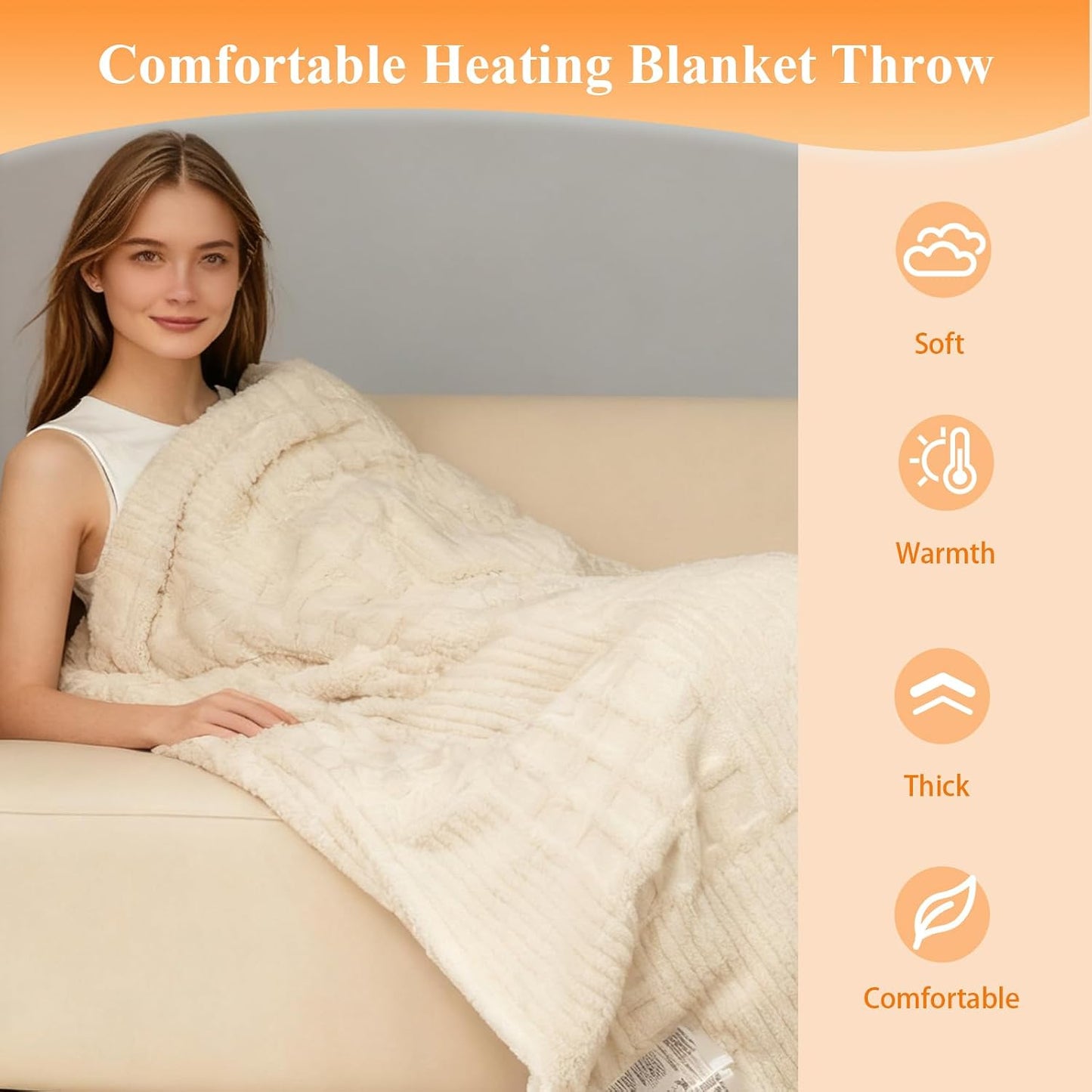 Heated Blanket Electric Throw, 50"X60" Heating Blanket Waffle with 12 Heat Levels, Fast Heating Blanket with 1-12H Timer, Overheat Protection with ETL & FCC for Bed Home Office Sofa (Light Gray）