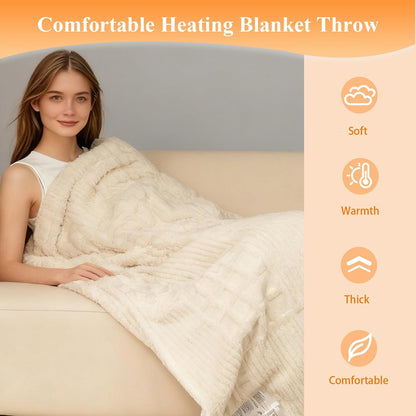 Heated Blanket Electric Throw, 50"X60" Heating Blanket Waffle with 12 Heat Levels, Fast Heating Blanket with 1-12H Timer, Overheat Protection with ETL & FCC for Bed Home Office Sofa (Light Gray）