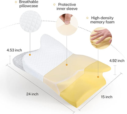 Cervical Neck Pillow for Pain Relief, Butterfly Shape, 24x15 Inch | Ergonomic, Washable Cover, Shoulder Support, ,Orthopedic Pillow, Stomach Side Back Sleeper, Adjustable, Gift