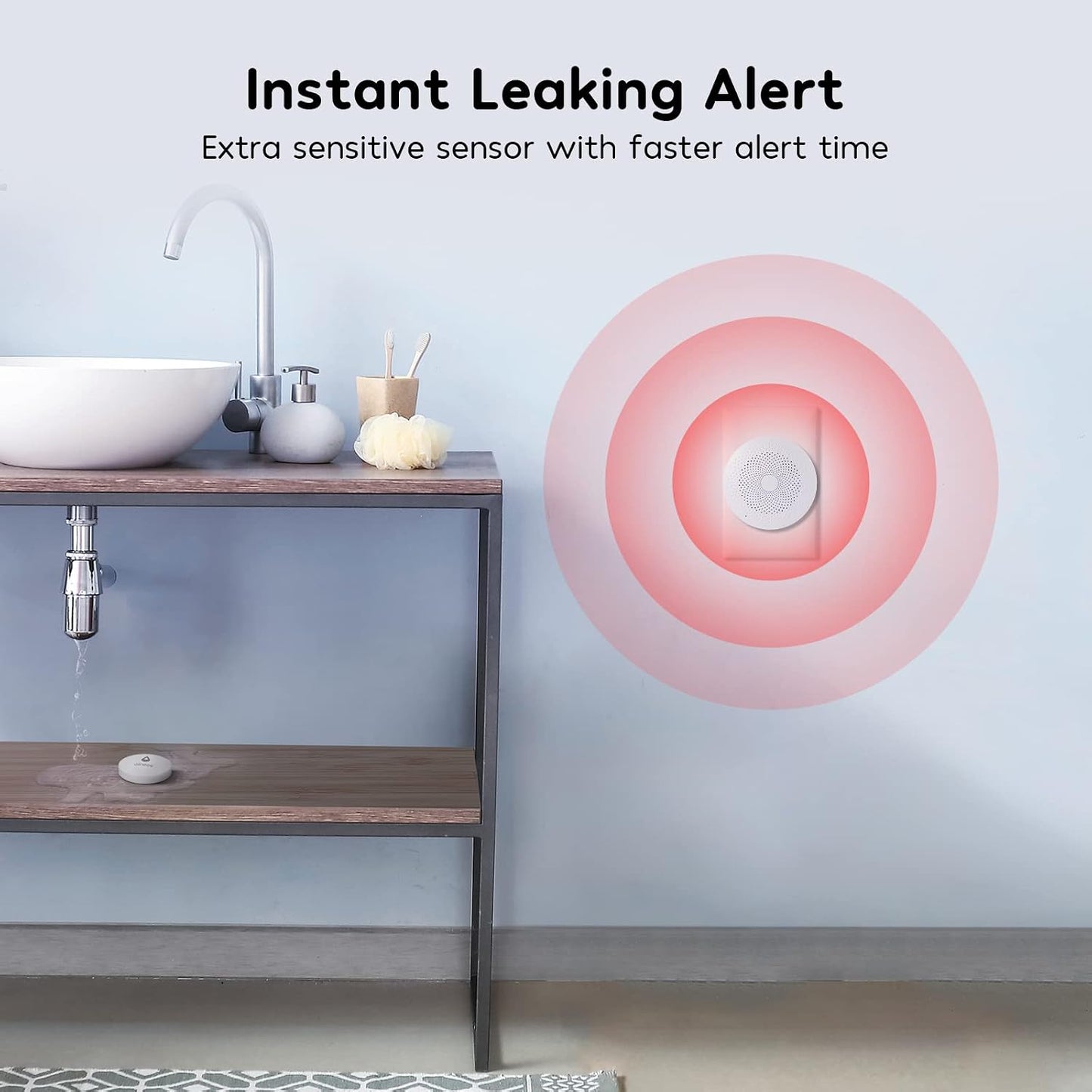 WiFi Water Leak Detector for Home, 3 Pack Water Sensors | with 100dB Adjustable Alarm, Leak Alert Email&SMS Notification, 200M Transmission for Basement, Bathroom, Laundry, IFTTT