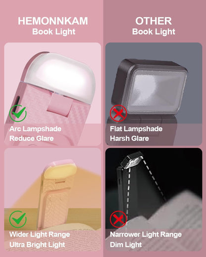 HEMONNKAM Book Reading Light, Rechargeable Clip on Booklight, Eye Caring 3 Color Temperatures & 5 Brightness Levels, Night Use for Bed, Long Lasting, Reading at Night in Bed, Romantic Purple