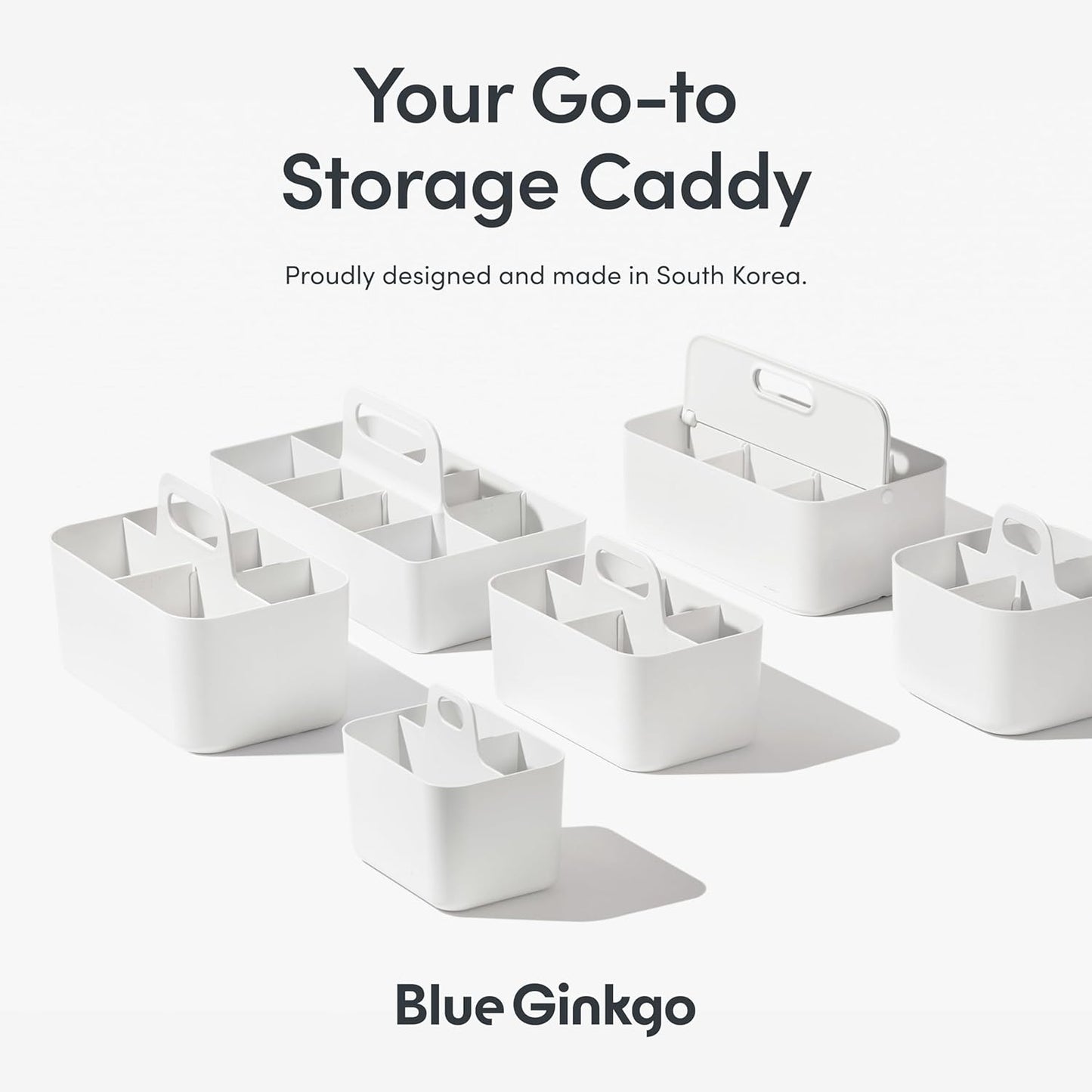 BLUE GINKGO Stackable Organizer Caddy, Rectangle, White, Made in Korea | Portable. Adjustable. Home, Office & School Storage.
