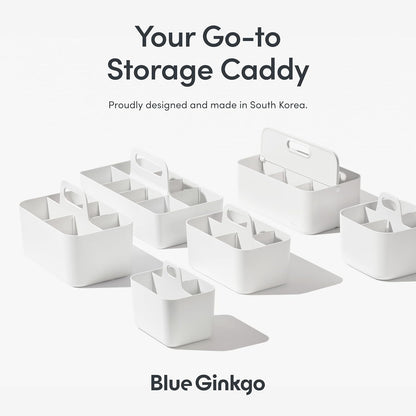 BLUE GINKGO Stackable Organizer Caddy, Rectangle, White, Made in Korea | Portable. Adjustable. Home, Office & School Storage.