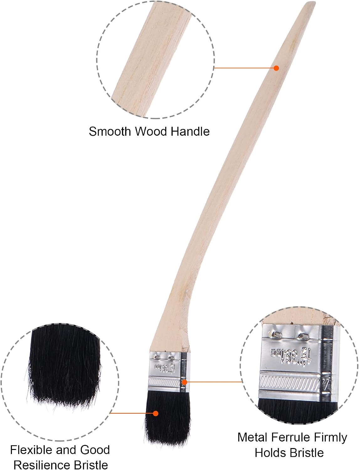 uxcell Bent Radiator Paint Brush 17" Length 2" Width Bristle with Long Wood Handle for Wall Treatment Black 4Pcs
