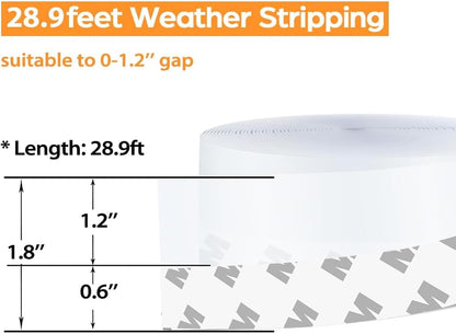 36 Ft Weather Stripping Door Seal Strip Tape,Silicone Door Draft Stopper,Self Adhesive Shower Door Bottom Seal and Door Insulation Strip for Door Frame Windows and Glass Gaps (Transparent, 35mm)