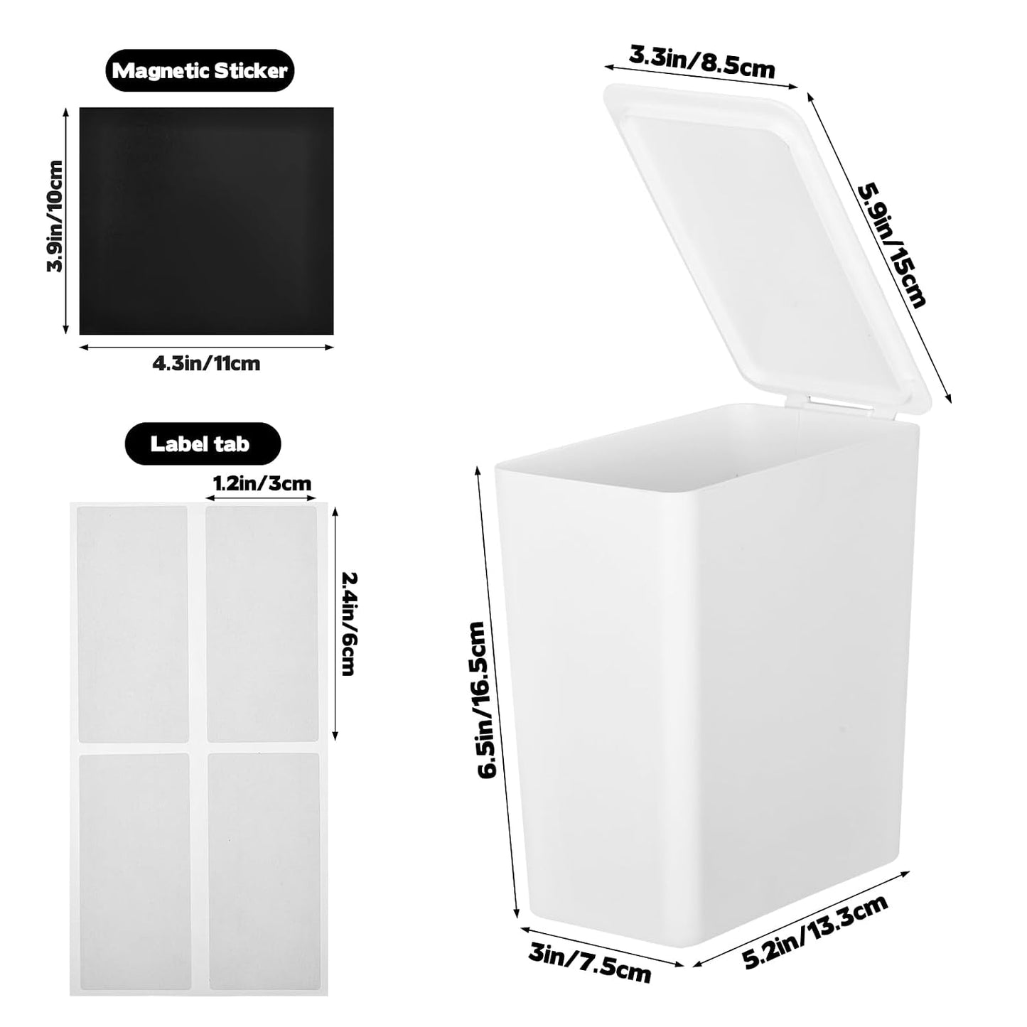Rainmae Magnetic Laundry Lint Bin with Lid, Dryer Lint Bin, Wall-Mounted Trash Can with Lid Plastic Storage Dryer Lint Holder, Magnetic Lint Bin, Space-Saving Organizer Solution for Laundry, White
