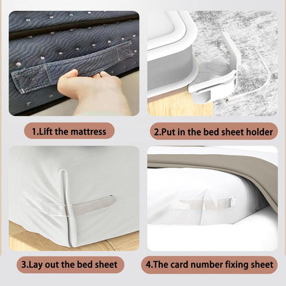 Sheet Clips to Secure Bed Sheets,snap-on Sheet Fasteners.Easy Installation | Lock Sheet Holders, Heavy Duty mattress straps to hold sheets in place, Durable Anti-Slip Teeth, Transparent Fixing Plate