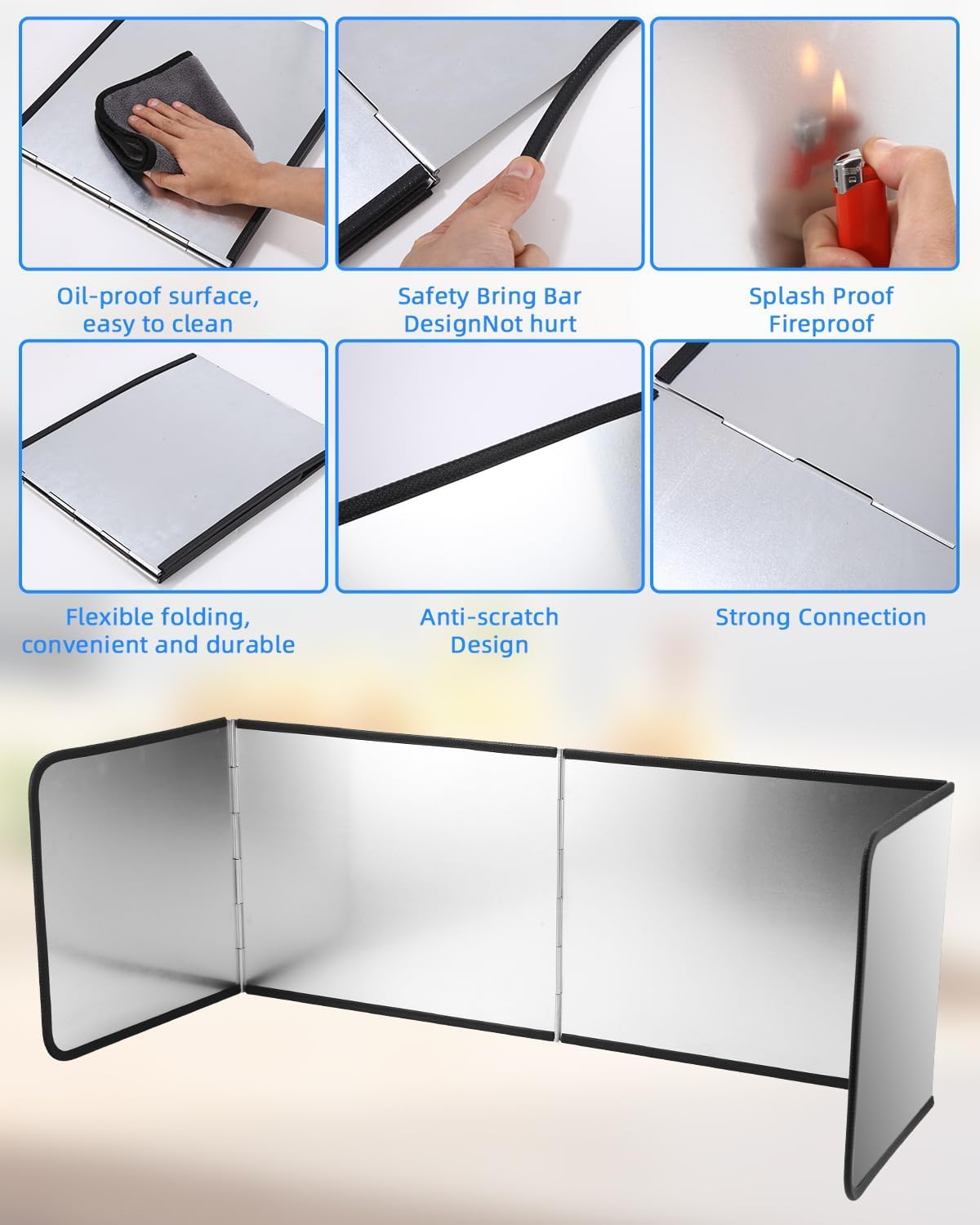 4 Sided Splatter Guard Foldable Stainless Steel Stove Splash Guard 11.8″ Height Oil Splatter Screens for Frying Kitchen Backsplash Protector Nonstick Oil Splatter Guard for Cooking