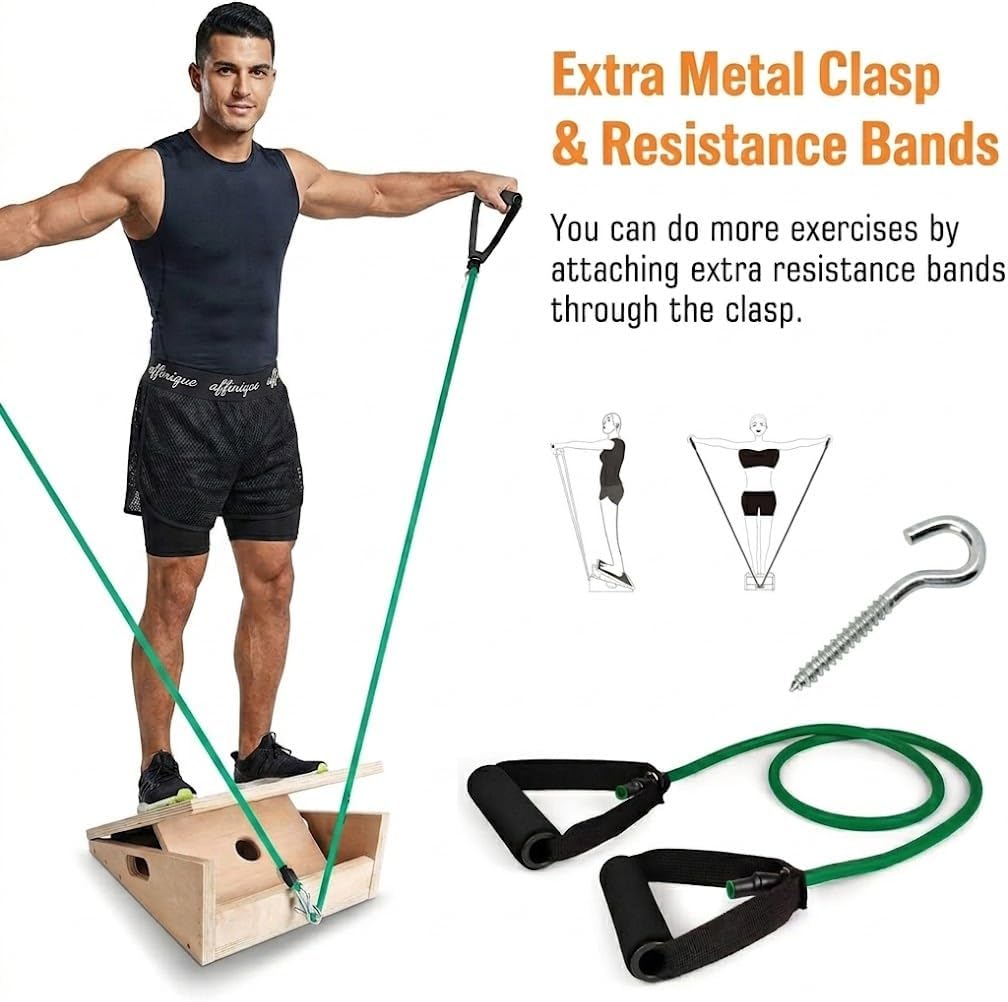 3-in-1 Portable Wooden Slant Board for Calf Stretching - Calf Stretcher & Incline Board Convertible to Balance Board + Resistance Band - 5 Angles, Anti-Slip Squat Wedge for Squats, Plantar Fasciitis, Achilles & Physical Therapy