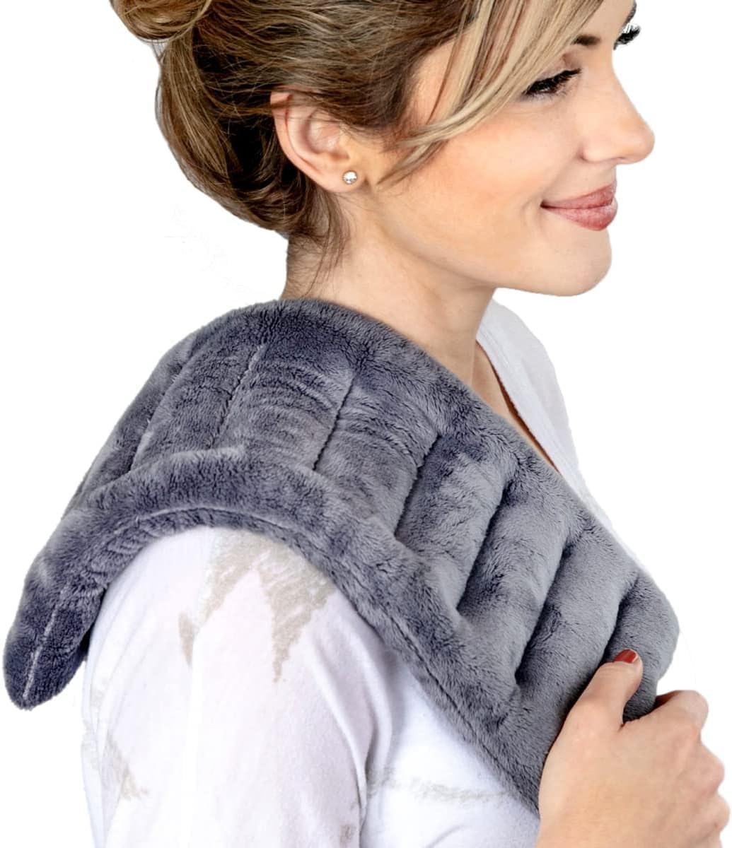 Purple Moon Collection - Microwavable Heating Pad for Neck & Shoulders - 6x16, Gray - Flaxseed Heat Pack - Weighted Hot & Cold Therapy Compress Wrap for Pain Relief, Menstrual Cramps, Sore Muscles
