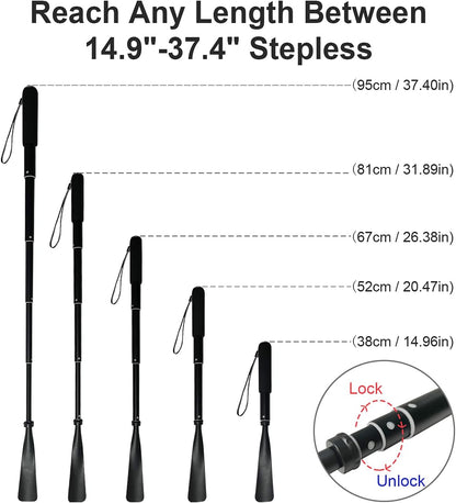 Shoe Horn Long Handle -15"-37" Telescopic Metal Shoehorn Adjustable Length, Aluminum Alloy, Portable Long Handled Shoehorns For Seniors Men Women Kids