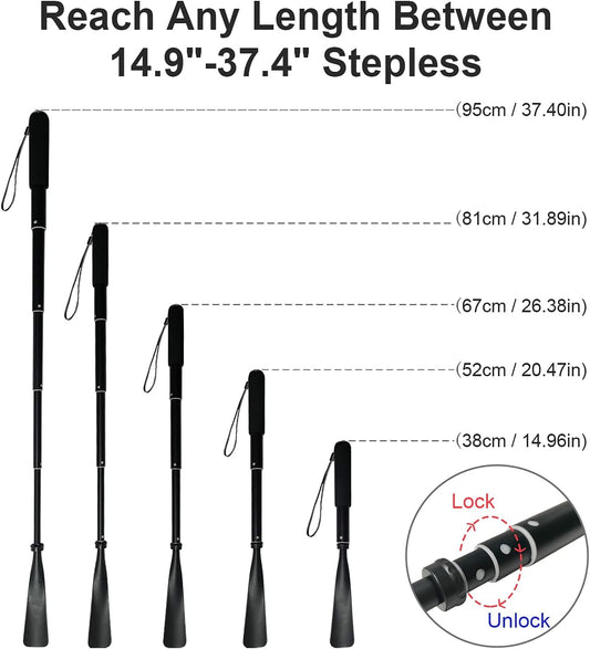 Shoe Horn Long Handle -15"-37" Telescopic Metal Shoehorn Adjustable Length, Aluminum Alloy, Portable Long Handled Shoehorns For Seniors Men Women Kids