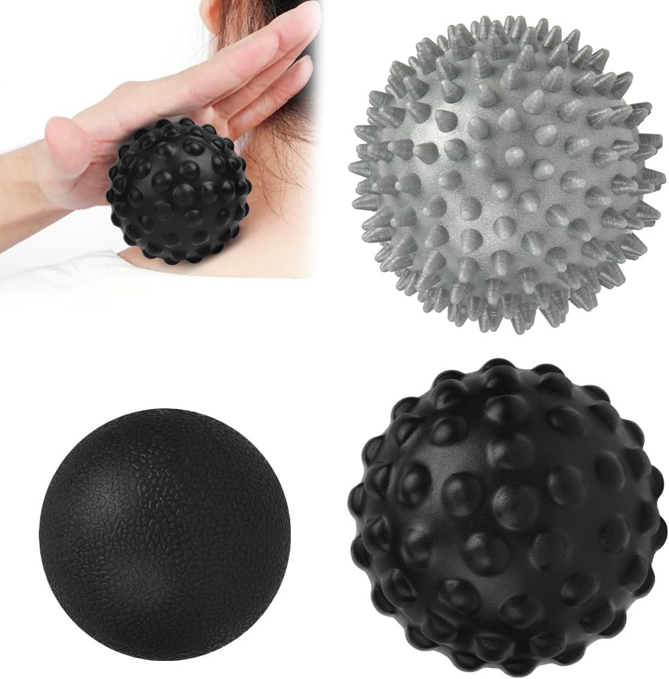 URAQT Spiky Massage Ball Set, 2 Pack Physical Therapy Massage Balls, Hard Lacrosse Ball & Spiky Massage Ball for Myofascial Release and Trigger Point Deep Tissue Massage (Purple)