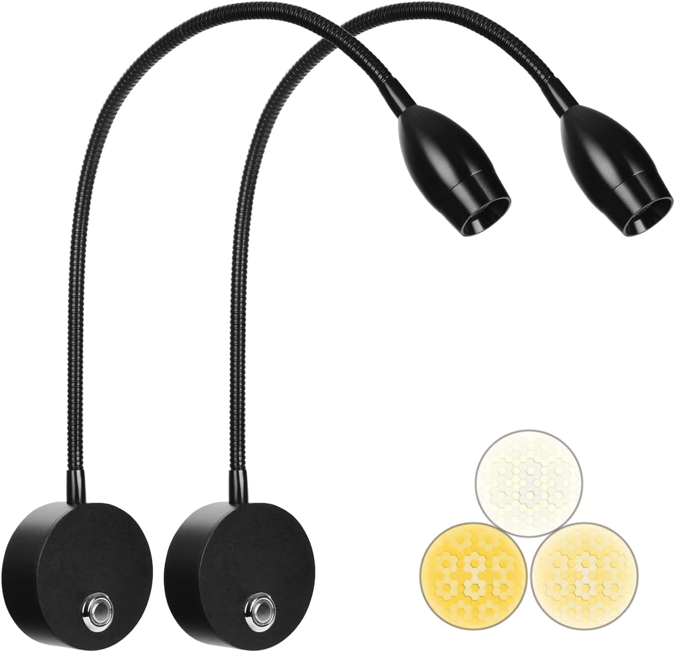 Adust Bedside Reading Light, Bedroom Reading Lamp, 3W LED Touch Dimmable Brightness Minimalist Wall Headboard Reading Lamp, Adjustable Colour Temperature, 3000k, 4000k, 6000k (Gold (2-Pack))