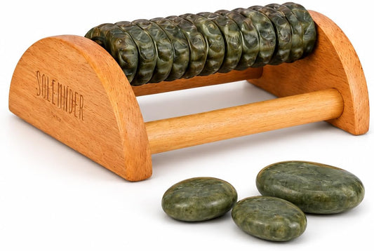 Wooden Foot Roller - Soothe & Massage Sore Feet (Jade Stone)
