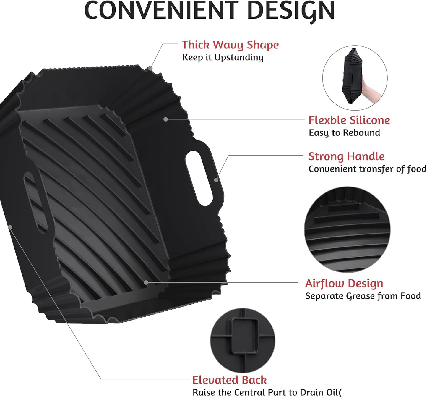 Air Fryer Silicone Liners 2 Pack, Reusable Square Air fryer Basket Liners, 4-6Qt Silicone Baking Tray for Instant Air fryer, Oven Microwave Pot Accessories, Food Grade Kitchen Gadgets