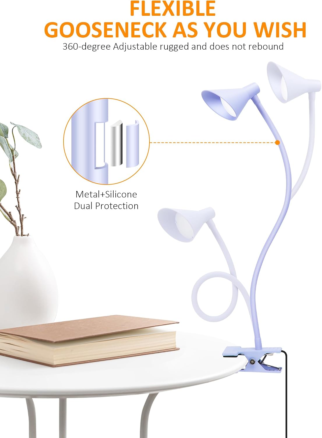 Clip on Light, Eye Care Reading Lights for Books in Bed Clip on Lamp Pink