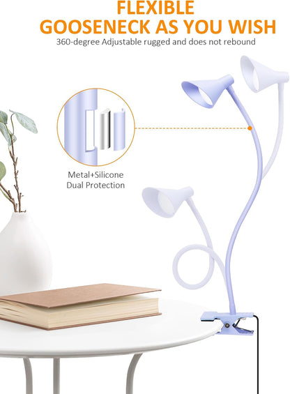 Clip on Light, Eye Care Reading Lights for Books in Bed Clip on Lamp Pink