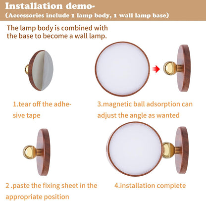 Wooden Wall Sconce 360° Rotatable Magnetic Stick on Bedside- Beech,1 PCS | Wall light self adhesive,dimmable touch control. USB-C port, minimalist style in hallways,closets,desk,reading,ambient