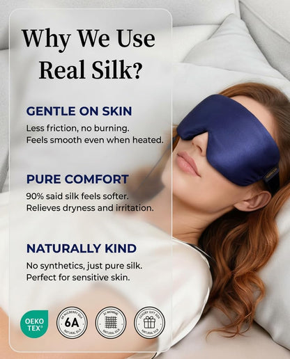 Heated Eye Mask for Dry Eyes, USB Powered Silk Warm Compress for Eyes | Electric Eye Heating Pad with 3 Heat Levels & 4 Timer, Washable Dry Eye Mask for Blepharitis, Stye, MGD, Sinus Pressure, Blue