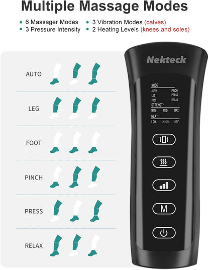 Nekteck Leg Compression Massager for Circulation and Relaxation | FSA Eligible HSA Foot and Calf Massage, 2 Modes, 3 Intensities, 20 Mins Auto-Off, Hand-held Controller, Adjustable Leg Wraps
