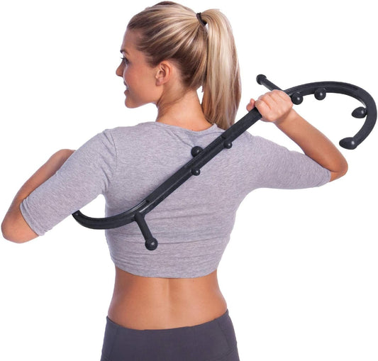 Body Back Buddy Elite Back Massager & Neck Massager for Pain Relief, Black | USA Made Dual Massage Hooks For Back And Neck, Muscle Knot Remover For Trigger Point Therapy & Full Body Relief With a Poster