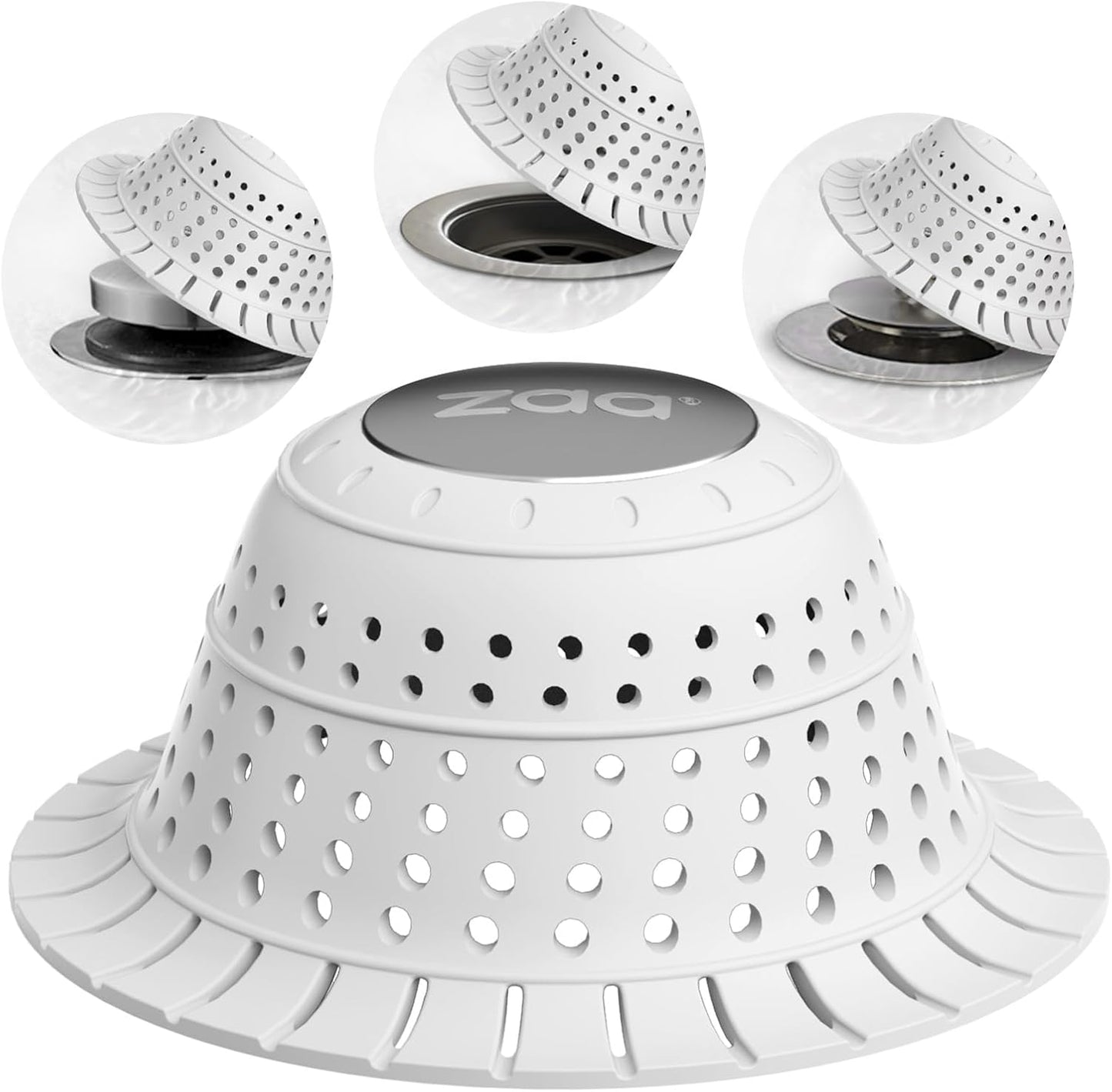 Bathtub Drain Strainer Silicone Bathroom Stopper Fixture Accessories | 2-Pack Gray Collapsible Shower Drain Hair Catcher for Pop Up Tubs, Traps Hair Before Clogs, Easy Clean for Bathroom Sinks
