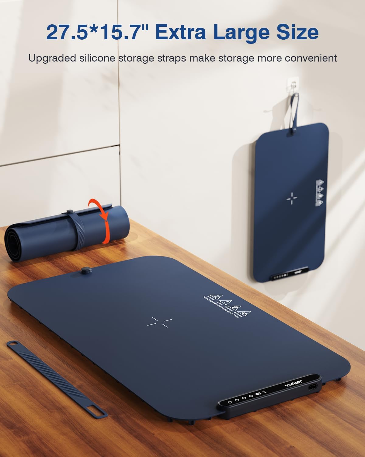 Warming Mat for Food, Voriah Electric Warming Tray with 3 Temp Settings & Auto Shut-Off, Food Warmer with Thick Silicone Surface to Keep Food Warm at Buffet, Parties, and Family Use（Dark Blue）