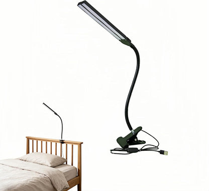 BUBBLE-FLY LED Clip on Reading Light, USB Desk Lamp with 32 LED Eye Protection, 360° Flexible Arm, Dimmable Clamp Light for Bed Headboard Home Office Study 7W Black