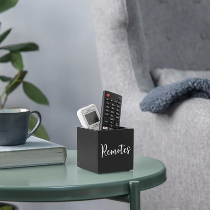 DRASTAR Remote Control Holder, Wood TV Remote Holder, Remote Storage Caddy, Remote Control Organizer (Black, 2 Slots)