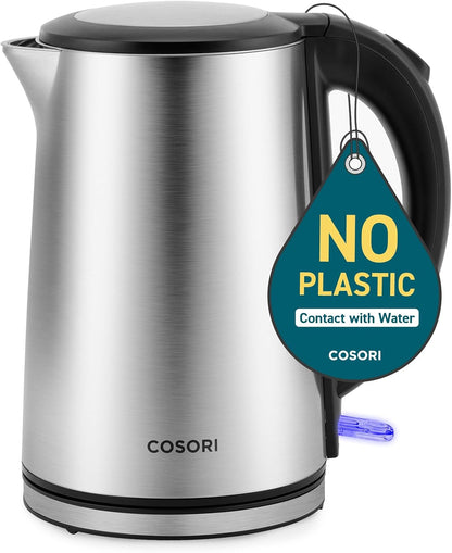 Cosori Stainless Steel Electric Kettle, Plastic-Free Interior, 1.5L, Black | Cool-Touch Double-Wall, Auto Shut-Off, Boil-Dry Protection, Tea Kettle, Hot Water Boiler, 1500W