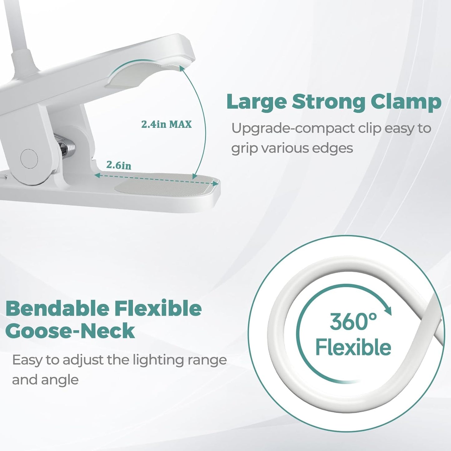 CUHIOY Rechargeable Clip on Reading Light for Bed Headboard, Pink, 1 Pack | Large Clamp Flexible Neck, Battery Desk Lamp, 5 Color 5 Brightness Touch Control, Flicker-Free LED Bedside Night Light