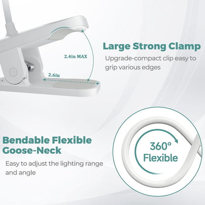 CUHIOY Rechargeable Clip on Reading Light for Bed Headboard, Pink, 1 Pack | Large Clamp Flexible Neck, Battery Desk Lamp, 5 Color 5 Brightness Touch Control, Flicker-Free LED Bedside Night Light