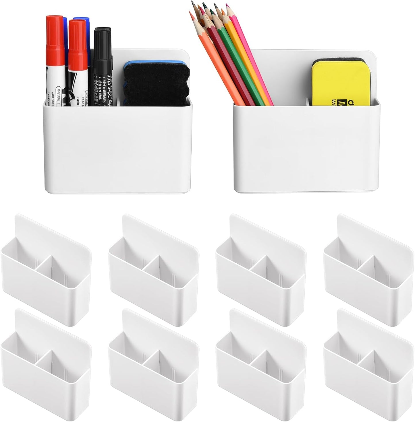 Marbrasse Magnetic Dry Erase Marker Holder,Pen and Eraser Holder for Whiteboard，Magnet Pencil Cup Utility Storage Organizer for Office, Refrigerator, Locker and Metal Cabinets (2 Pack)