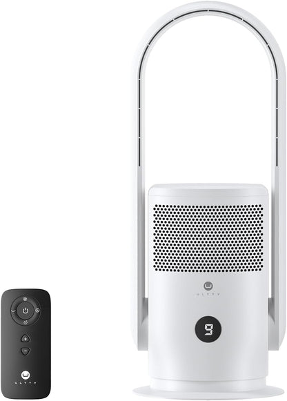ULTTY Bladeless Tower Fan and Air Purifier Combo, Quiet Oscillating Fan with Remote & Touch Control, 9 Speeds, 8H Timer, HEPA Air Filter, Safe Floor Fan for Bedroom Home Office Black, 23.5"inch