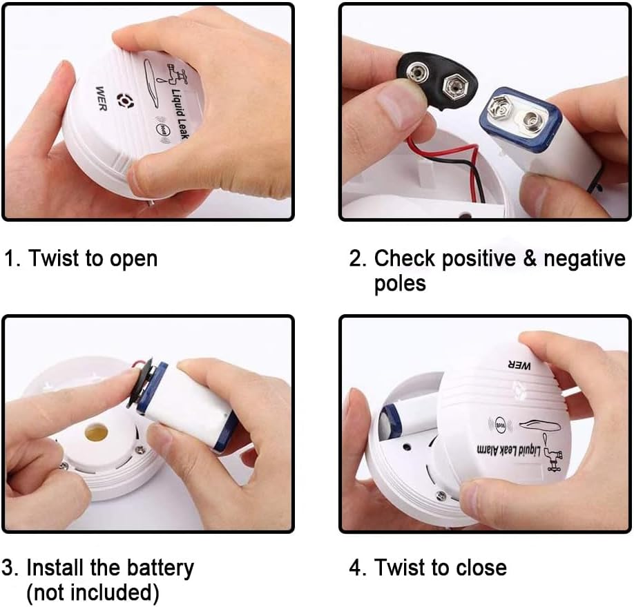 WER 90dB High-Sensitivity Water Leak Alarm, Liquid Overflow Detector Sensor | Battery-Powered Water Sensor for Kitchen, Bathroom, Basement, Laundry Room, Prevent Home Water Damage (Without Battery 2PC)