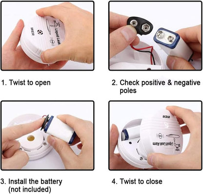 WER 90dB High-Sensitivity Water Leak Alarm, Liquid Overflow Detector Sensor | Battery-Powered Water Sensor for Kitchen, Bathroom, Basement, Laundry Room, Prevent Home Water Damage (Without Battery 2PC)