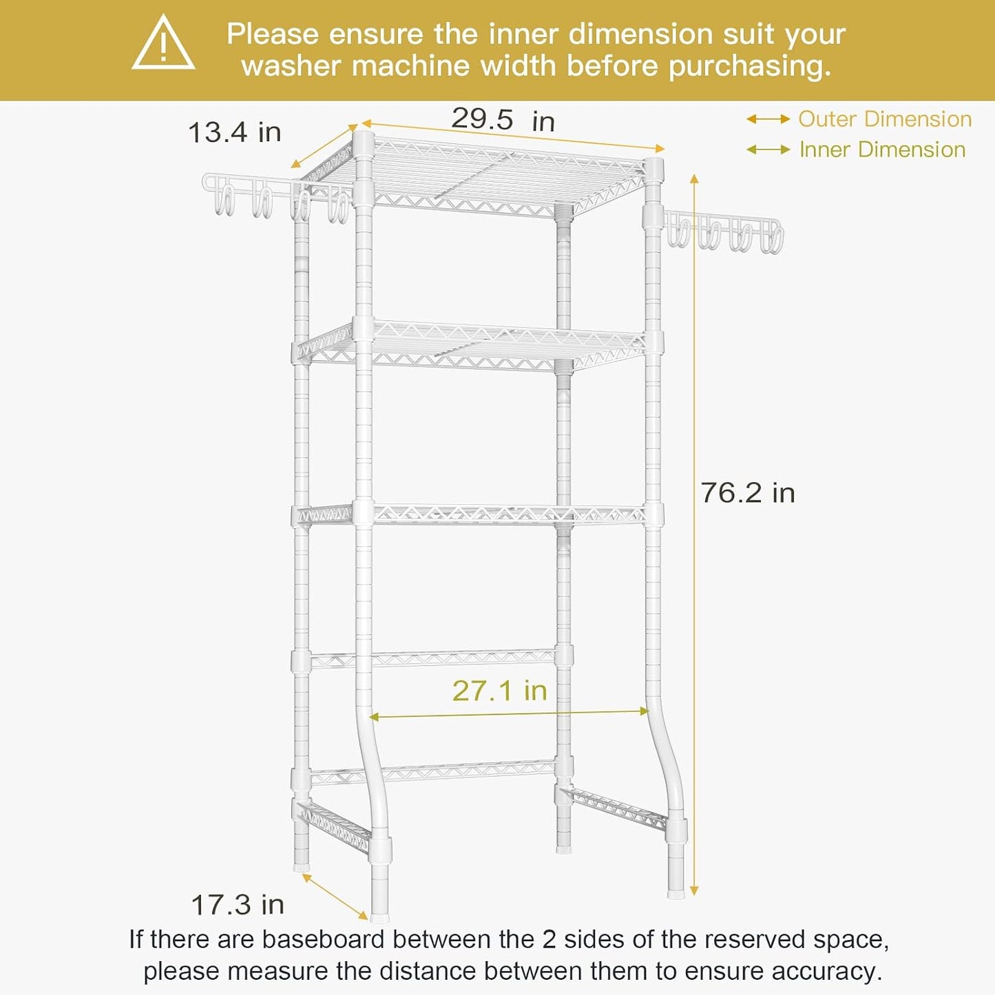 U8 Medium Laundry Room Storage Organizer, Over the Washer and Dryer Storage Shelves for Laundry Organization, 32.3”W x 17.3”D x 76.2”H, Suit Washing Machine Width within 29.9”, Hold 304 lb, Black