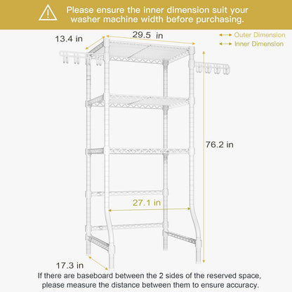 U8 Medium Laundry Room Storage Organizer, Over the Washer and Dryer Storage Shelves for Laundry Organization, 32.3”W x 17.3”D x 76.2”H, Suit Washing Machine Width within 29.9”, Hold 304 lb, Black