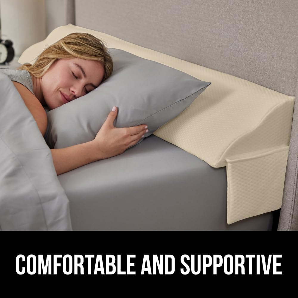 GORILLA GRIP Patented Bed Wedge Pillow for Headboard Gap, Filler Between Mattress Gaps, Comfortable Supportive High Density Cushioned Foam Pillows, Stay in Place Gripping Dots, King Soft Gray