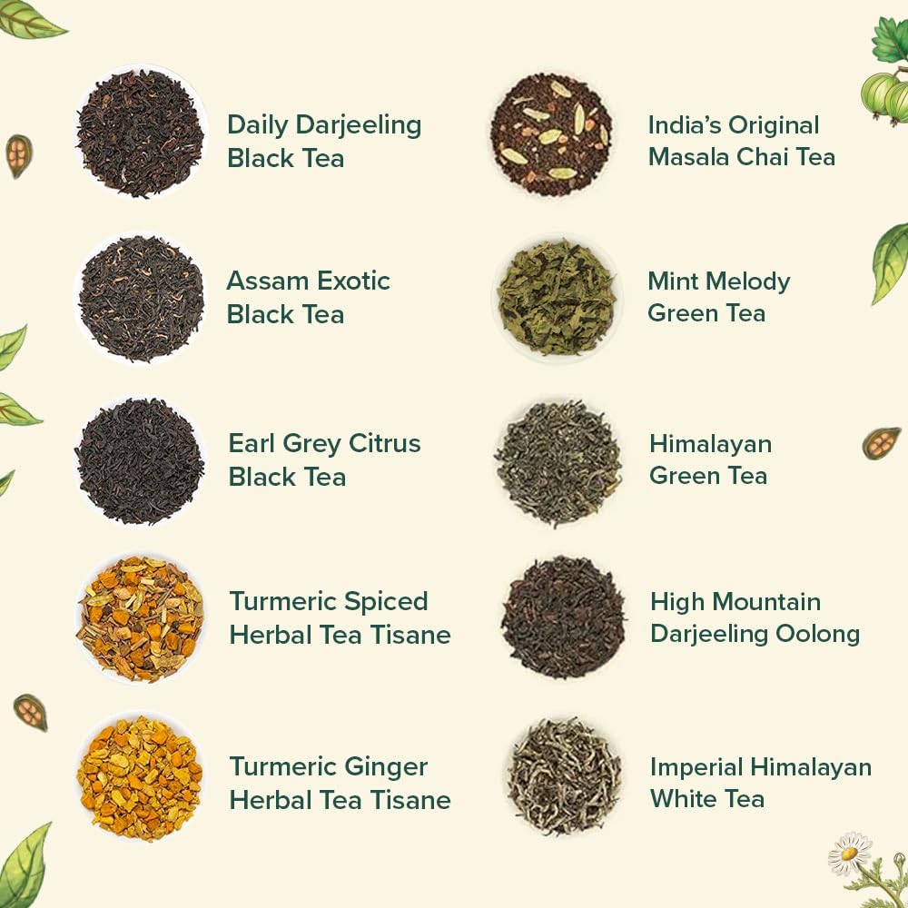 VAHDAM, Assorted Herbal Tea Sampler (18 Tea Bags, 9 Flavors) Caffeine-Free, Non-GMO | Double Infusion, Individually Enveloped Tea Bags | Herbal Tea Assortmen