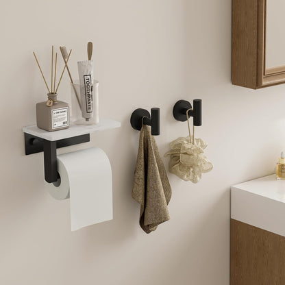 BWE Brushed Gold Toilet Paper Holder with Marble Shelf Wall Mounted | Toilet Paper Roll Holder with Phone Shelf 304 Stainless Steel Tissue Holder for Bathroom Washroom,Saving Space
