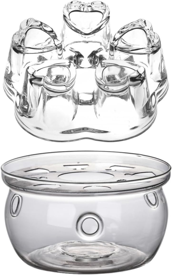 COHEALI 2pcs Borosilicate Glass Teapot Warmers with Ventilation for Candle Heating Tea Heater Stand with Round Heart-Shaped Bases for Tea Flavor Improvement and Serving
