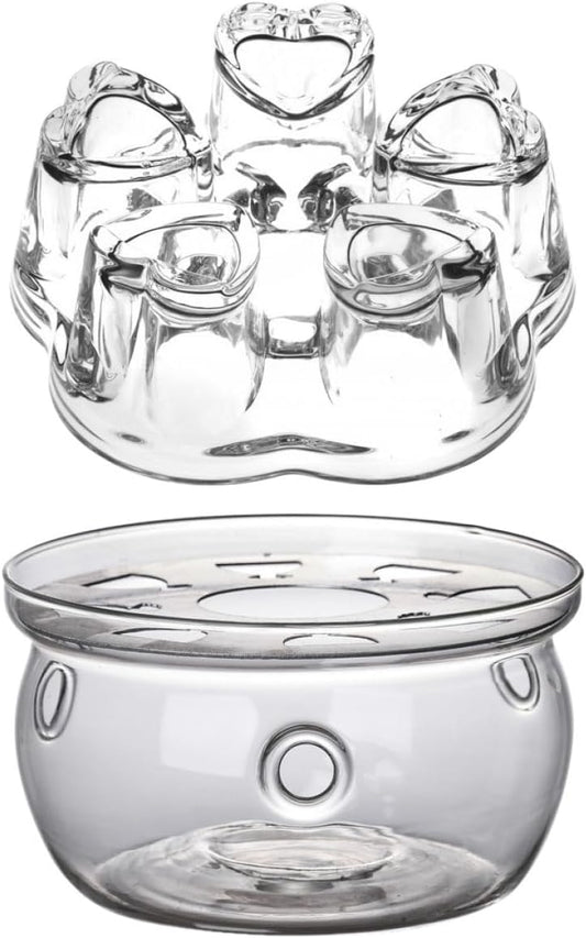 COHEALI 2pcs Borosilicate Glass Teapot Warmers with Ventilation for Candle Heating Tea Heater Stand with Round Heart-Shaped Bases for Tea Flavor Improvement and Serving